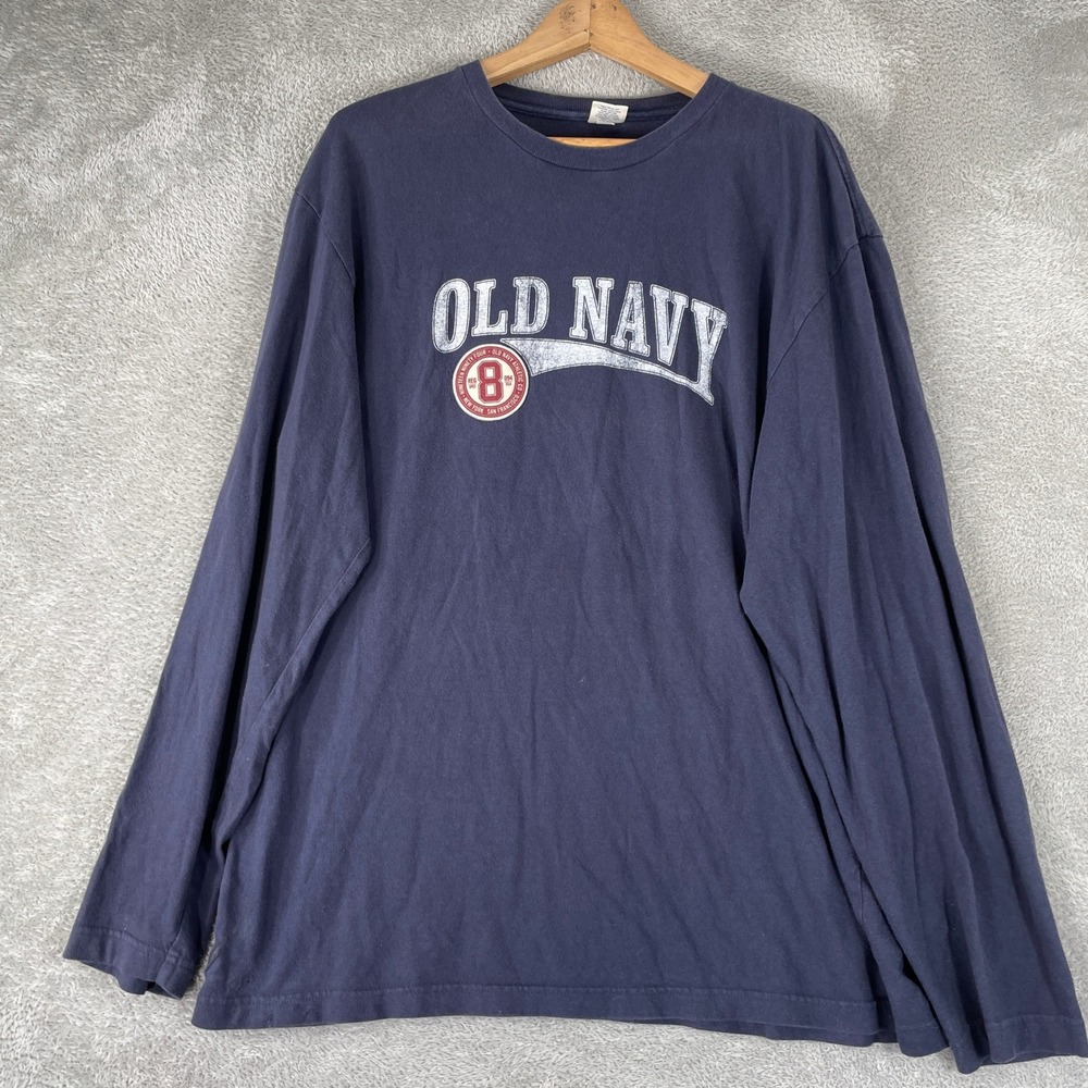 Old Navy Shirt Mens Large Navy Blue Y2K Athletic Collegiate Long Sleeve